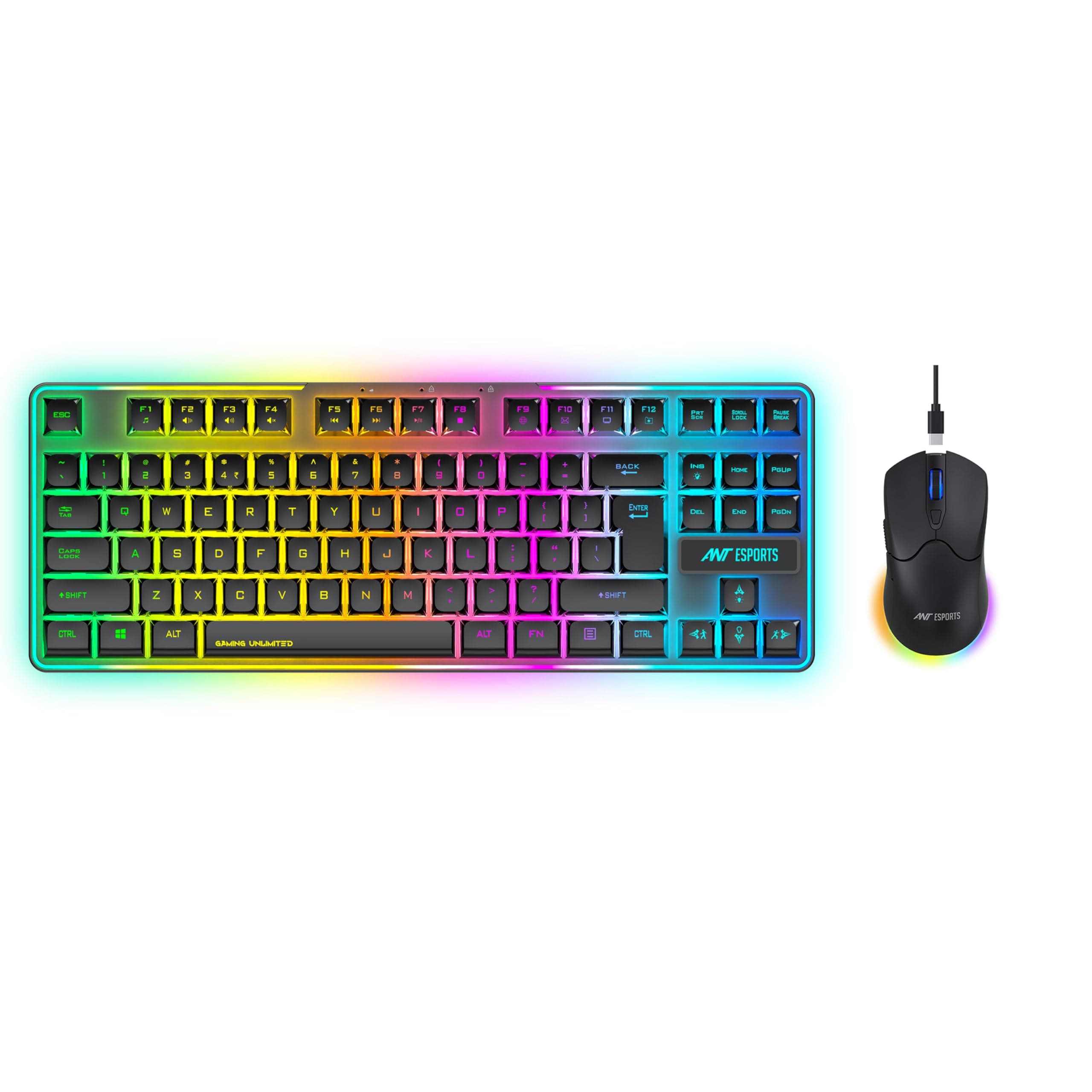 Ant Esports KM730 Pro Gaming Wireless TKL Keyboard Mouse Combo Rechargeable RGB Backlit Tenkeyless Compact 87 Keys 6 Button for Computer Laptop PS4 PS...