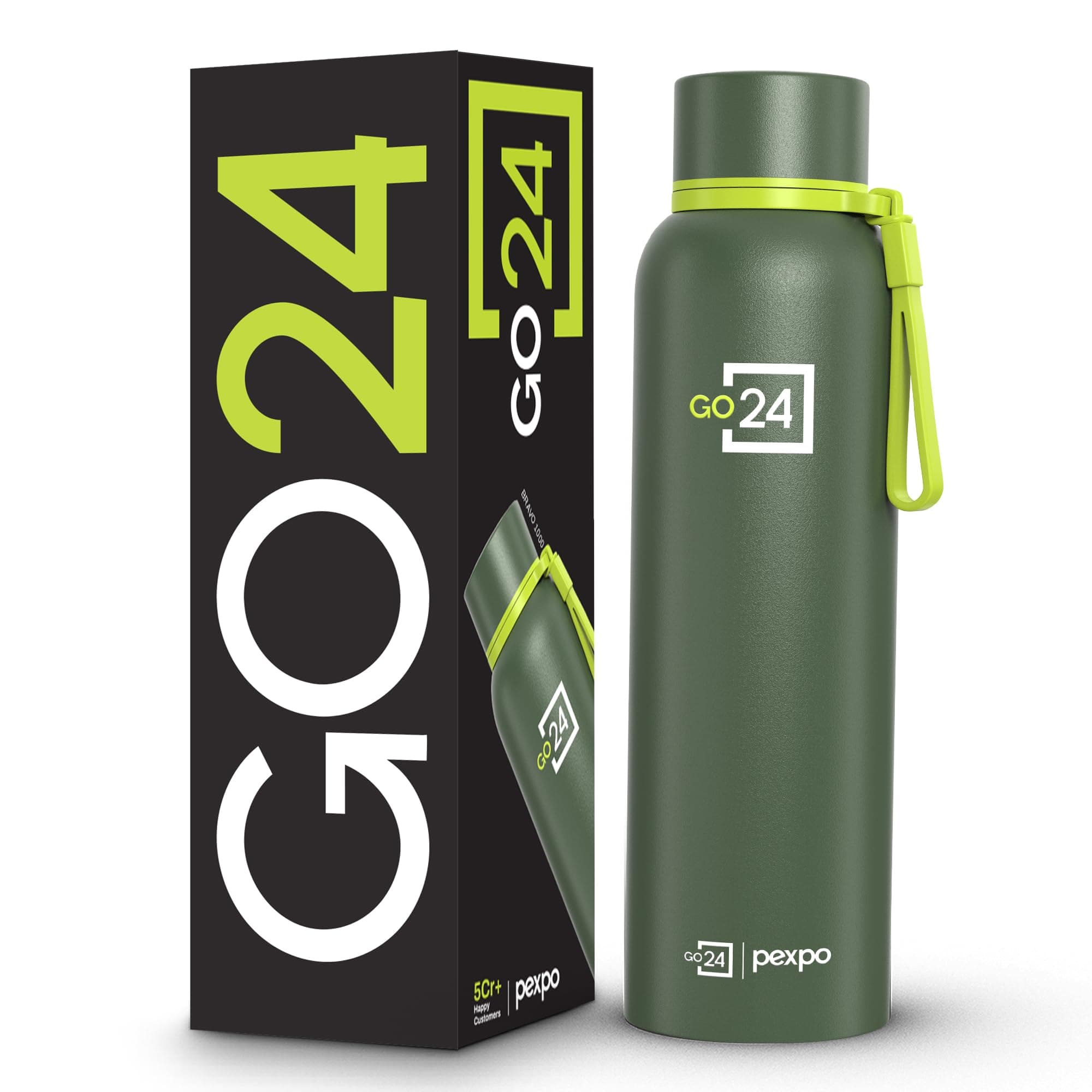 Pexpo Bravo 1000 Hot & Cold ISI Certified Flask- Military Green- Stainless Steel Water Bottle | Office| Gym| Travelling| Home| School| Adults & Kids