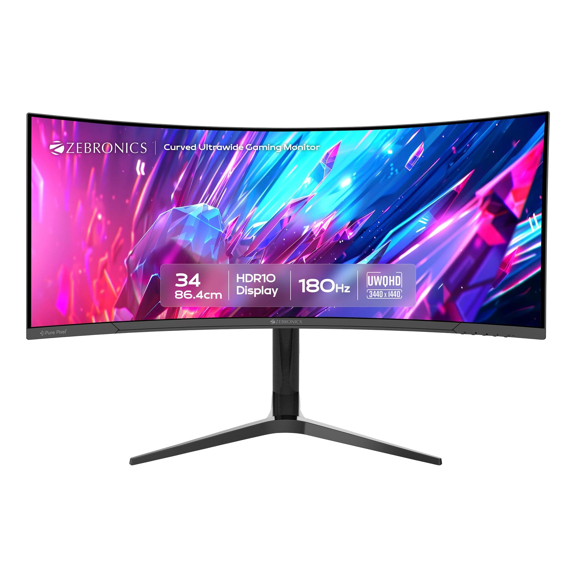Zebronics PA234 34 Inch 1500R Curved Ultrawide Gaming Monitor, UWQHD 3440x1440, 180Hz, 1ms MPRT, HDR10, Adaptive Sync, 100% sRGB, Height/Pivot/Swivel/...