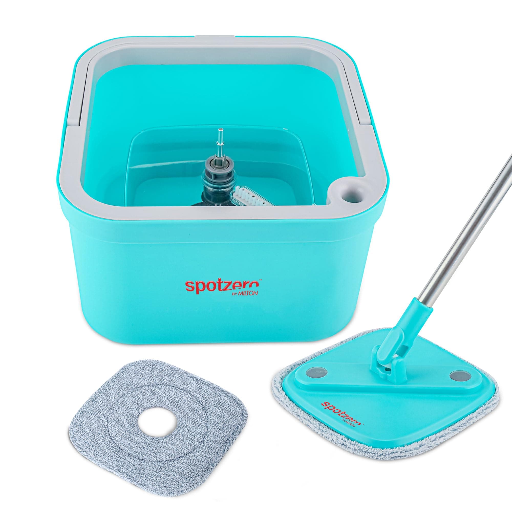 Spotzero By Milton Fresh Flow Square Mop with Bucket Set 3 Litre, Separation Dirty and Clean Water System, Self Wringing, 360 Rotating Clean Mop-Head,...
