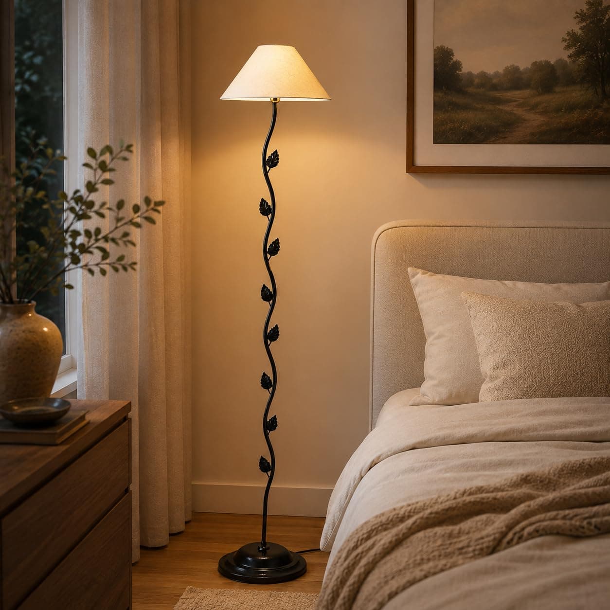 tu casa Metal-Iron Floor Lamp, White, Off White Table Lamps