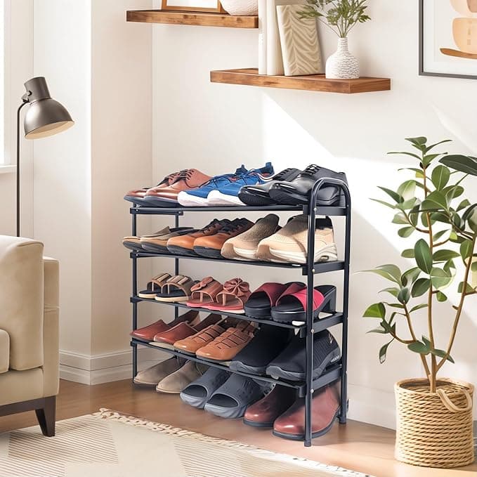Benesta Sturdy Metal Shoe Rack | Holds Up to 15 Pairs | 4-Tier Storage Organizer | Space-Saving & Multi-Purpose | Sleek Black Finish | 1 Year Warranty