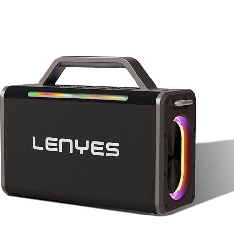 Lenyes S835 200W Portable Karaoke Speaker, 2 Wireless Rechargeable UHF Mics, 20000mAh Battery, 10Hr Playtime, Type-C Fast Charging, TWS, Guitar AUX Input, Remote Control, EQ Modes (Black)