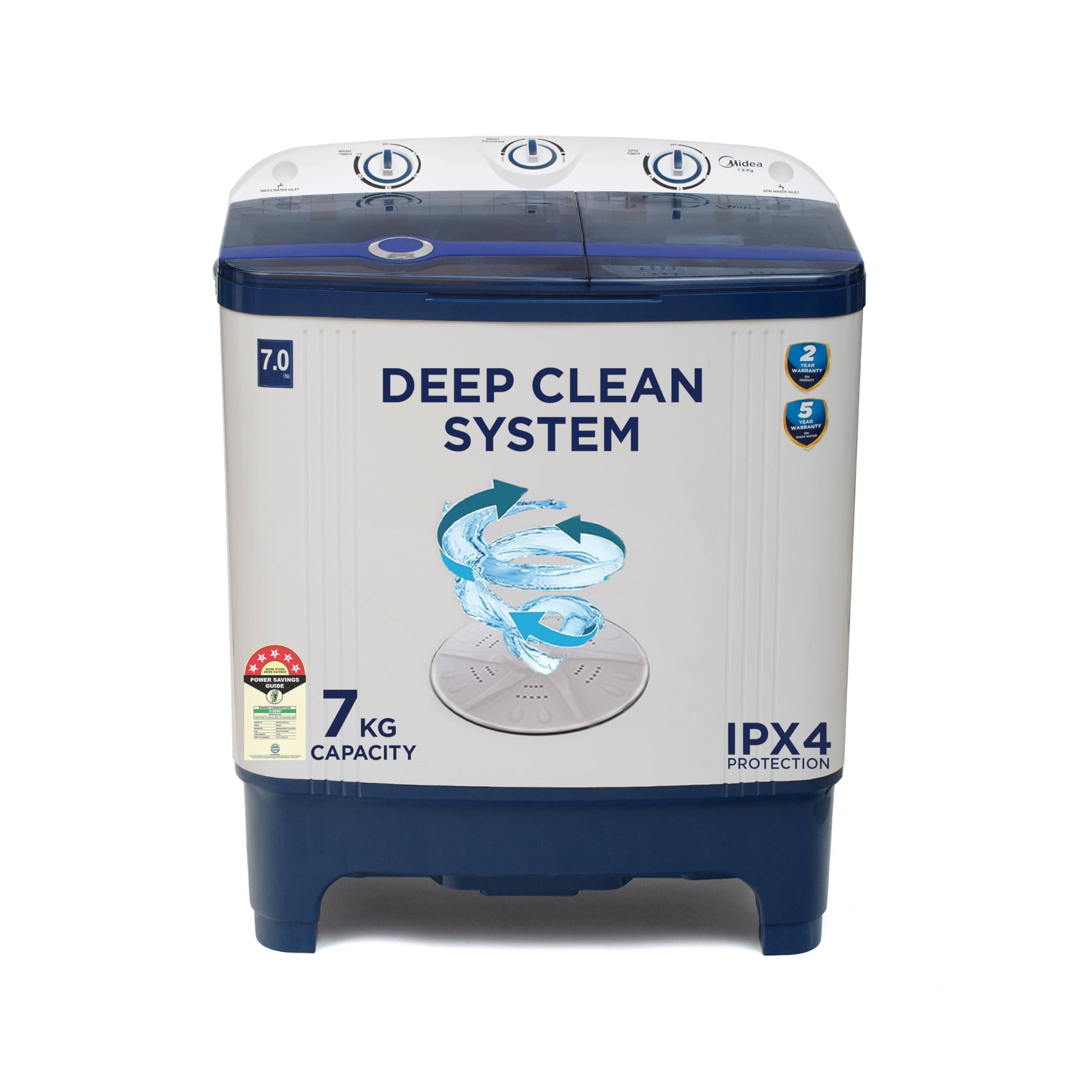 Midea 7 kg Semi Automatic Top Load Washing Machine Blue, White (MWMSA070PPG(BW))