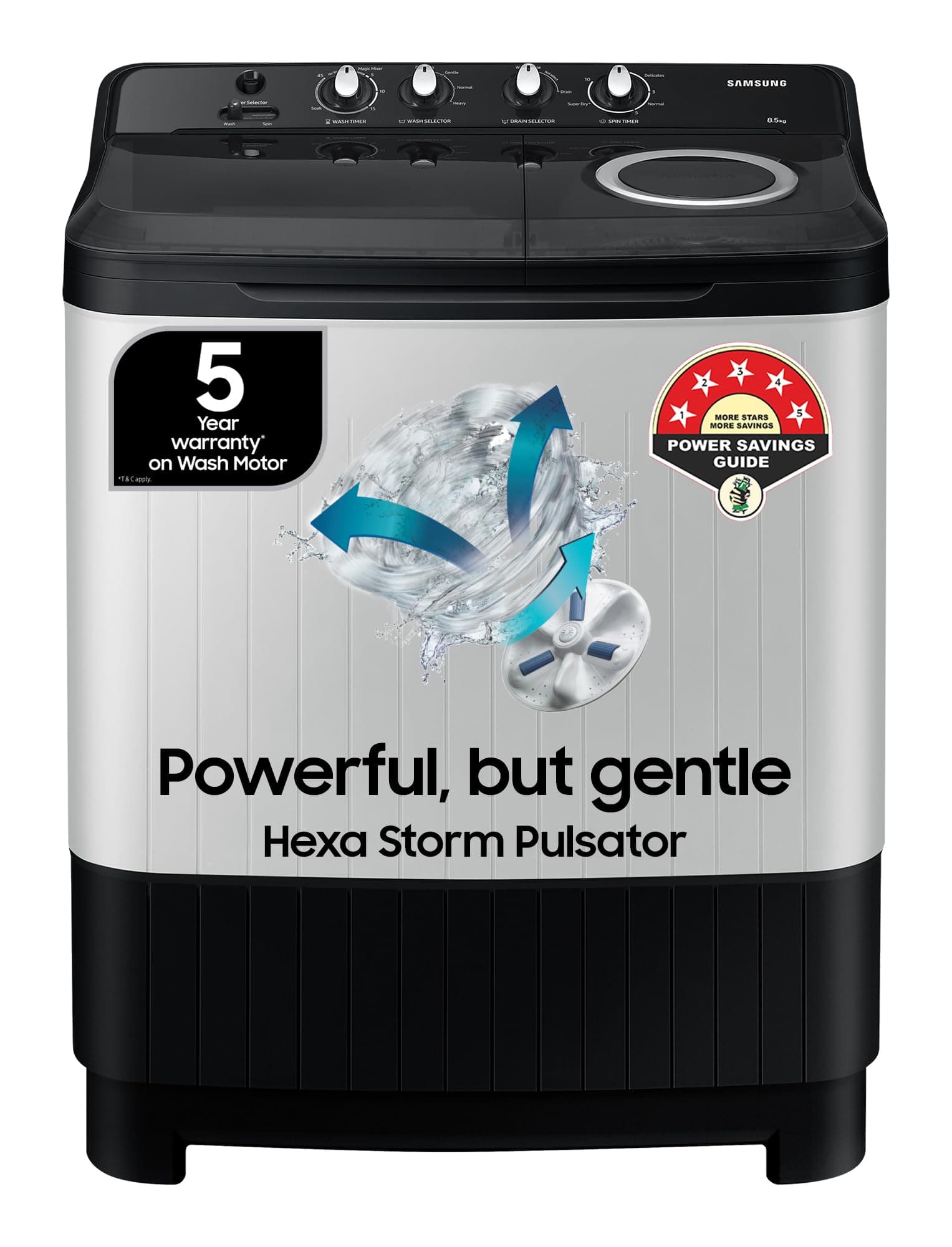 Samsung 8.5 kg, 5 star, Semi-Automatic Washing Machine (WT85C4200GG/TL, Air Turbo Drying, LIGHT GRAY, Awarded as Washing Machine Brand of the year)