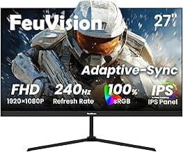 FeuVision 27 Inch 240Hz Gaming Monitor, FHD 1080P, IPS Panel, 0.5ms Response Time, Adaptive Sync, PC Computer Screen, 3 Si...