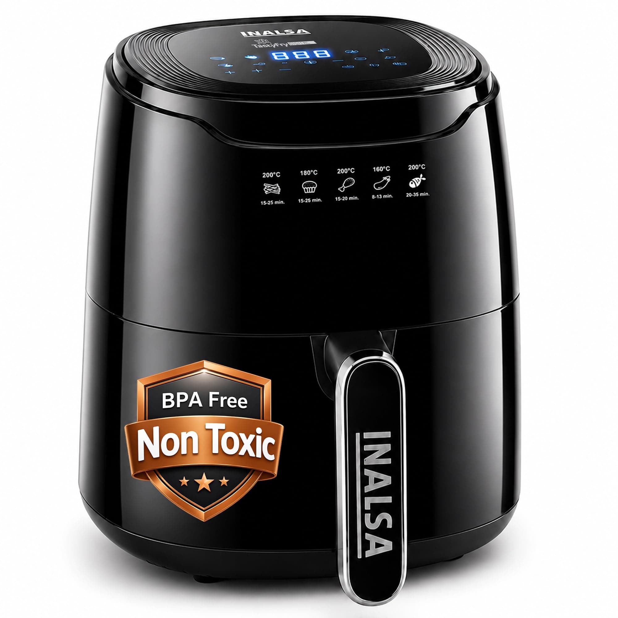 INALSA Air Fryer 4.2L Tasty Fry Digital-1400W with Smart AirCrisp Technology|8-Preset Menu,Touch Control & Digital Display|Variable Temperature&Timer Control|Free Recipe book|Black