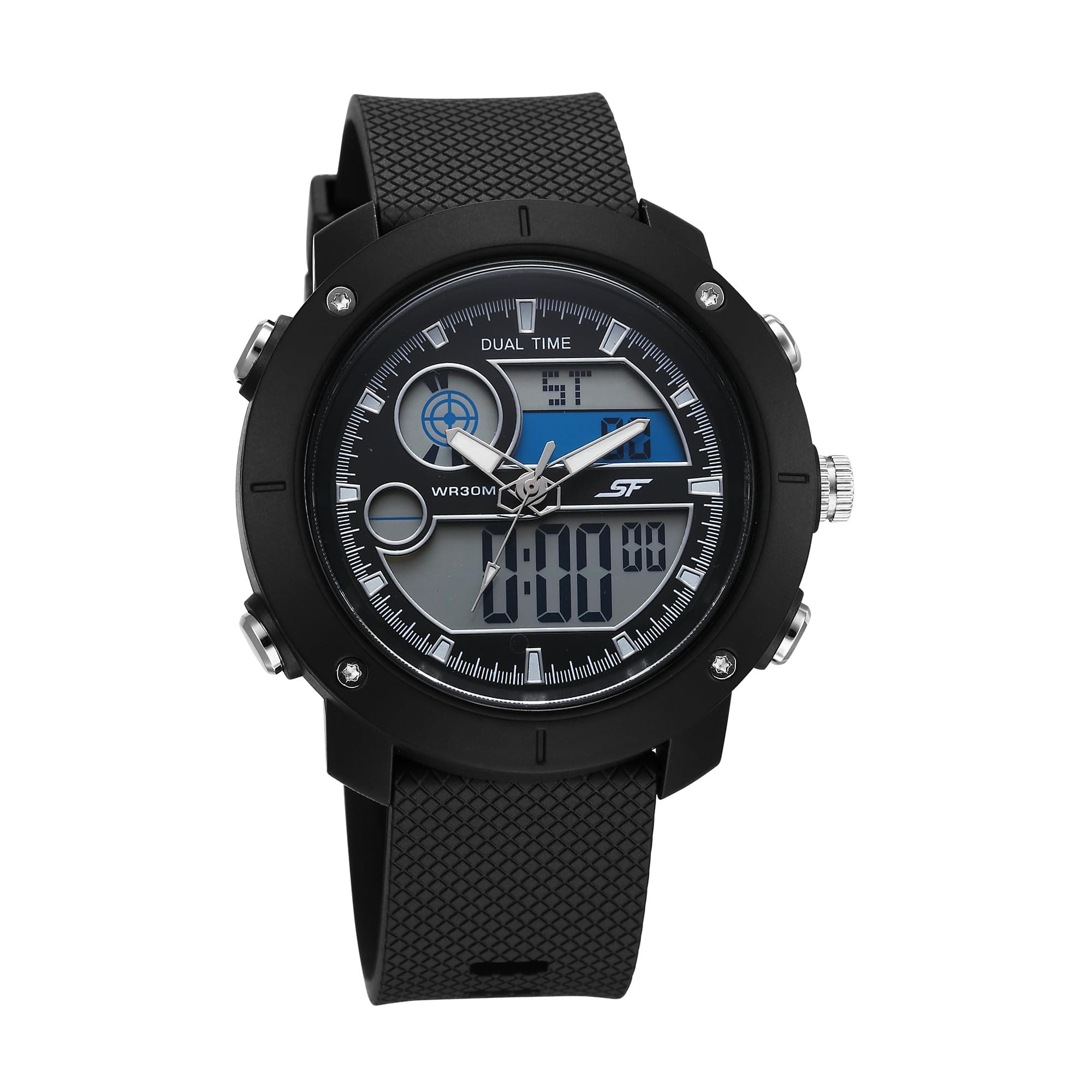 SF Zest Quartz Analog Digital Dial Black Polyurethane Strap Watch for Men-77131PP01W