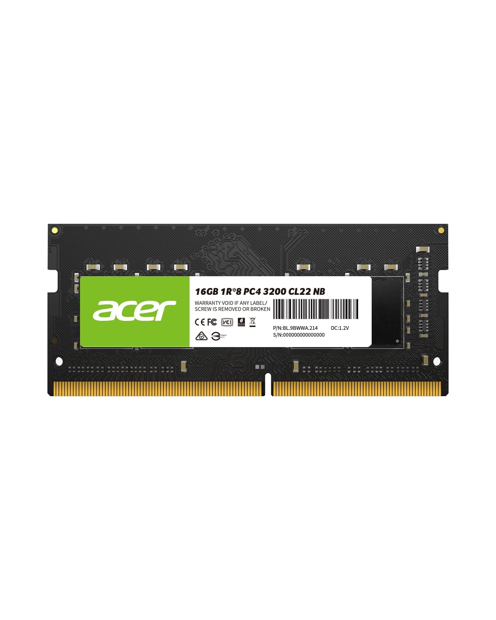 Acer SD100 16GB Single RAM 3200 MHz DDR4 CL22 1.2V Laptop Computer Memory - BL.9BWWA.214