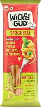 WickedGud 2X Fiber Spaghetti Pasta | No Maida | Durum Wheat Semolina | Brown Rice | Red Lentils | Healthy Diet Pasta - 400gm