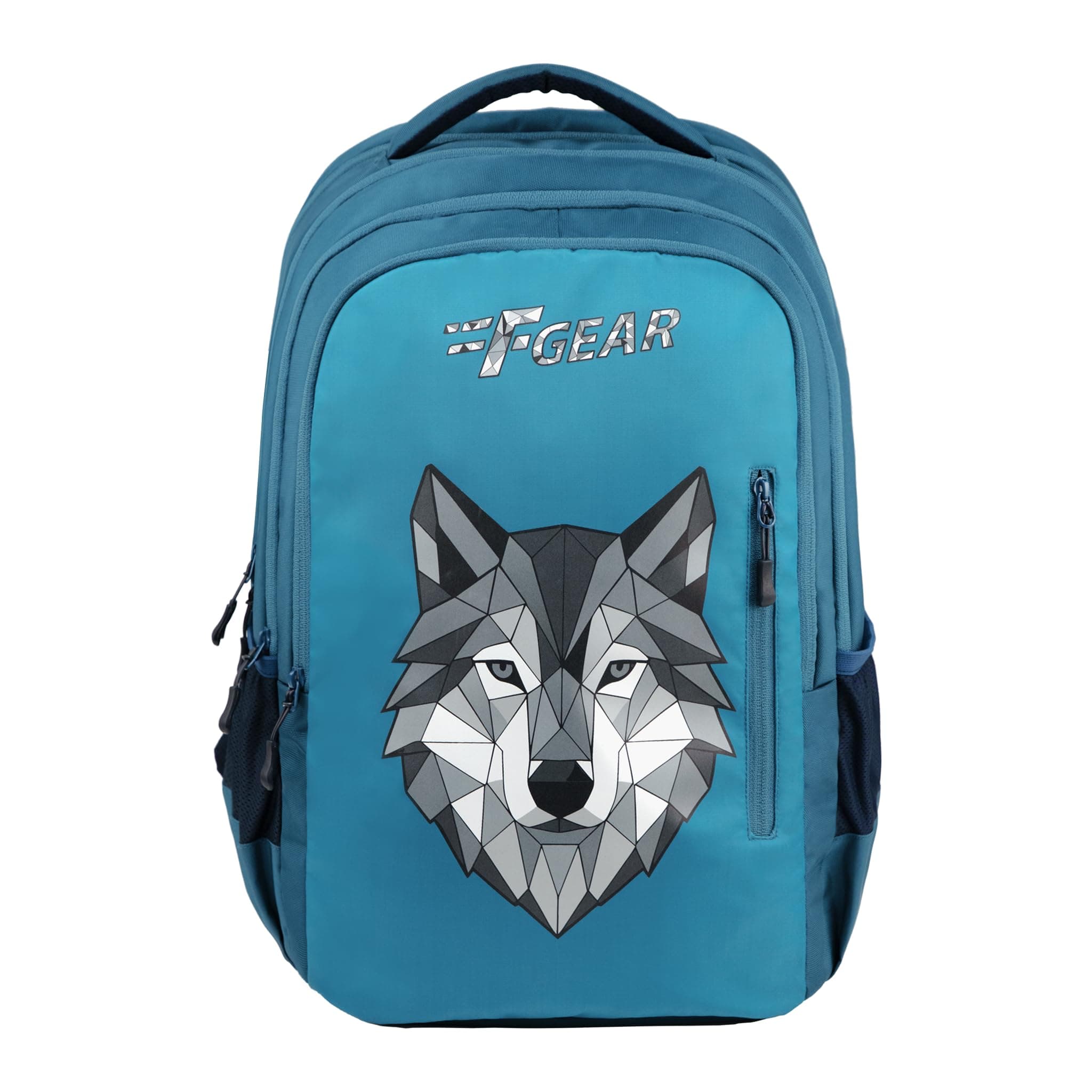 F Gear Tobari Aqua Blue 38L School Backpack|Wolf Print Design|4 Compartments & 1 front pocket & Anti-Theft Pocket|Soft Tou...