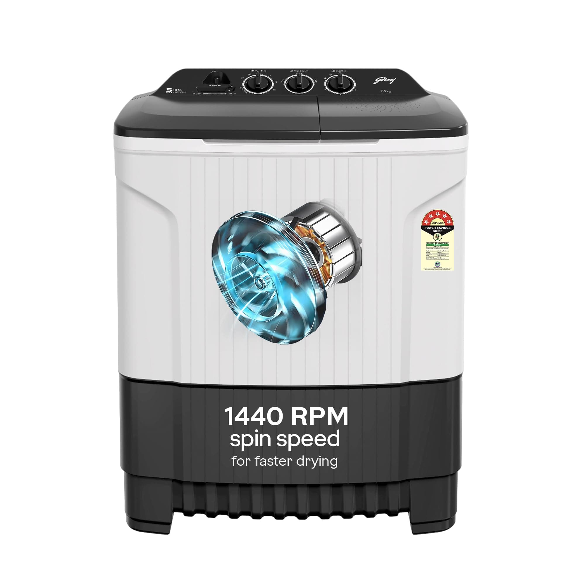 Godrej 7 Kg 5 Star Semi-Automatic Top Loading Washing Machine (WS EDGE CLS 70 5.0 PN2 GPGR, Graphite Grey, 460 W PowerMax Wash)