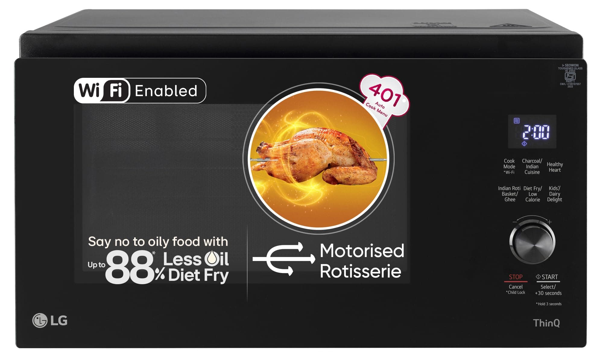 LG 32 L Scan to Cook Wi-Fi Enabled Charcoal Convection Healthy Microwave Oven (MJEN326ULW, Motorised Rotisserie for Bar-be-queing at home, Diet Fry & ...