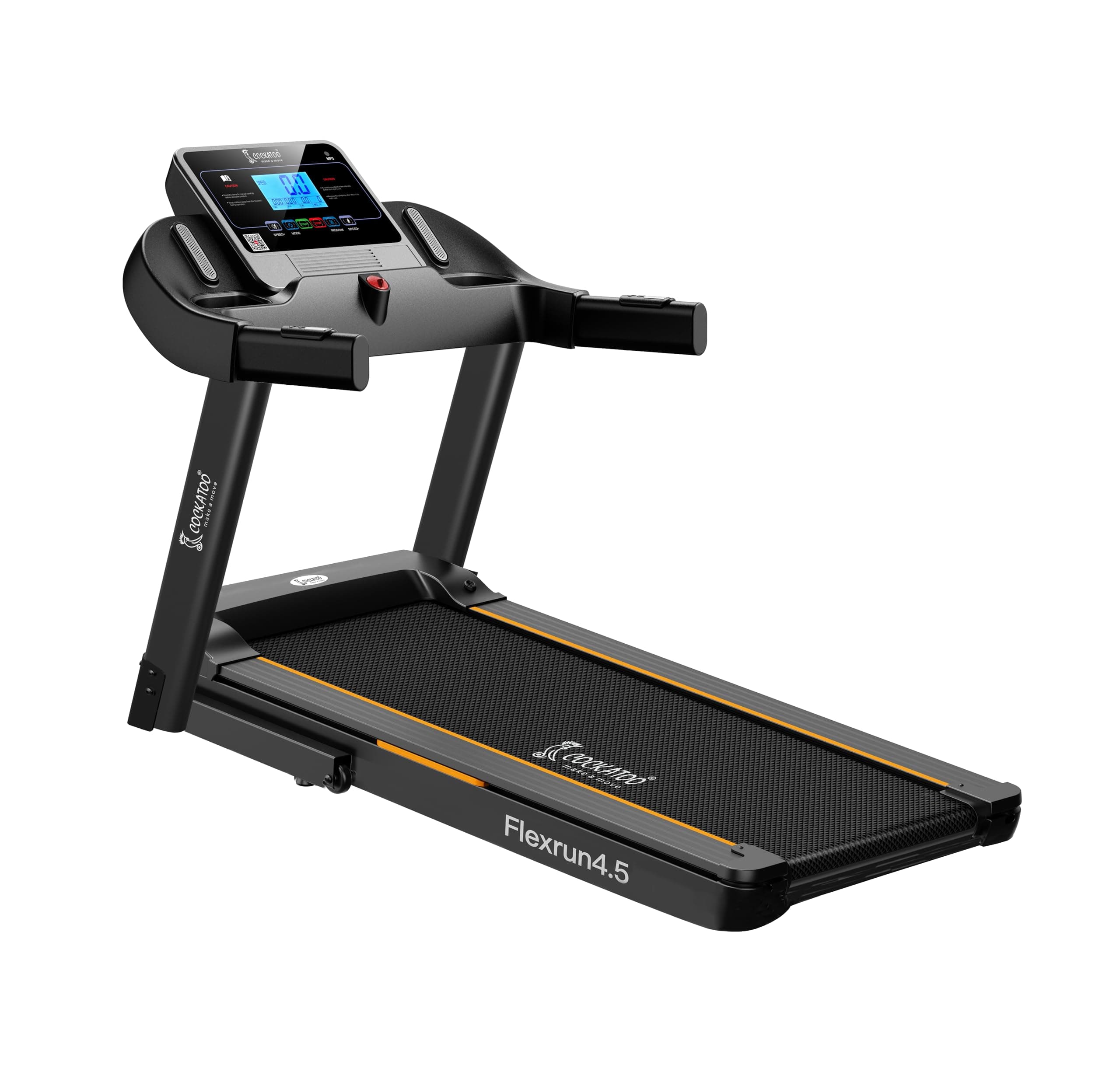 Cockatoo Flex Run4.5 4.5HP Peak DC Motorized Treadmill for Home, with 3 Level Manual Incline, Max Speed 16 Km/Hr, Max User Weight 120Kg, with Bluetoot...