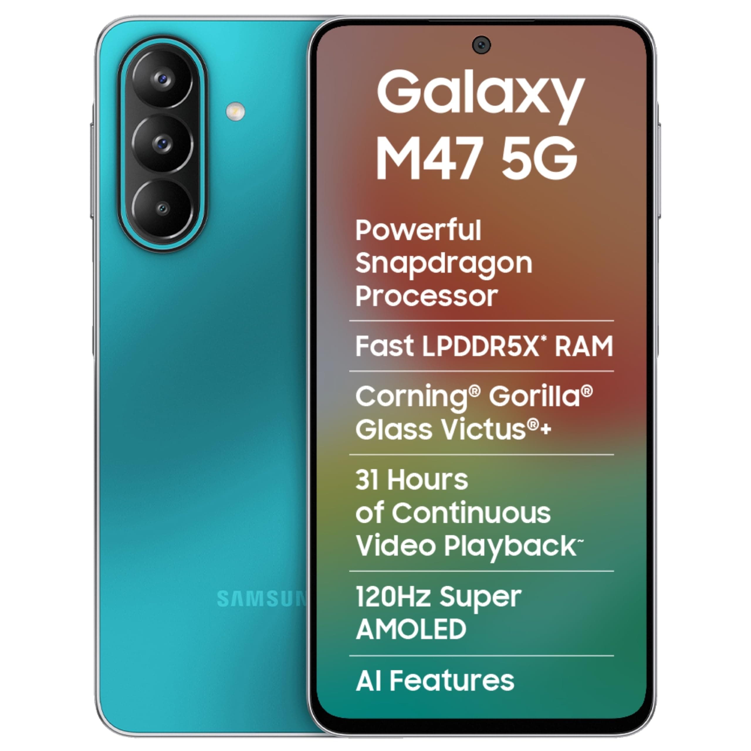 Samsung Galaxy M47 5G (Blaze Blue, 6GB RAM, 128GB Storage)| Powerful Snapdragon Processor| Fast LPDDR5x RAM,UFS 3.1 Storage| Gorilla Glass Victus+| IP...