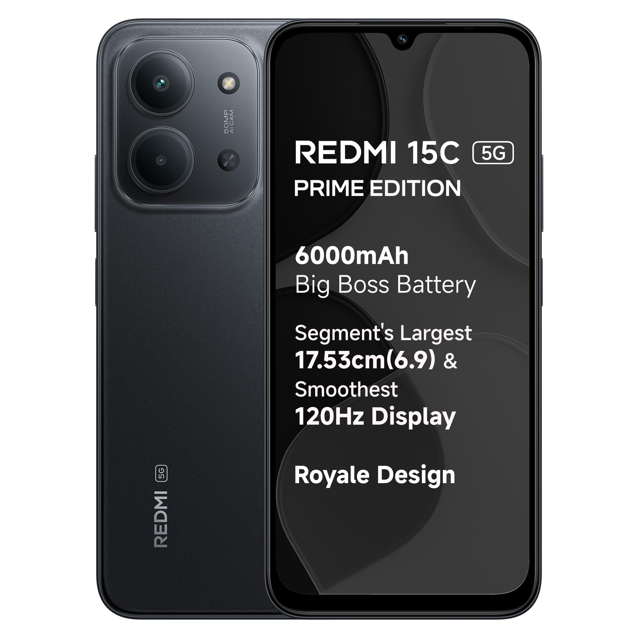 REDMI 15C 5G Midnight Black 4GB + 128GB | Royale Design | Massive 6000mAh Battery | Segment's Largest 17.53cm Display Up to 120Hz | MediaTek Dimensity...
