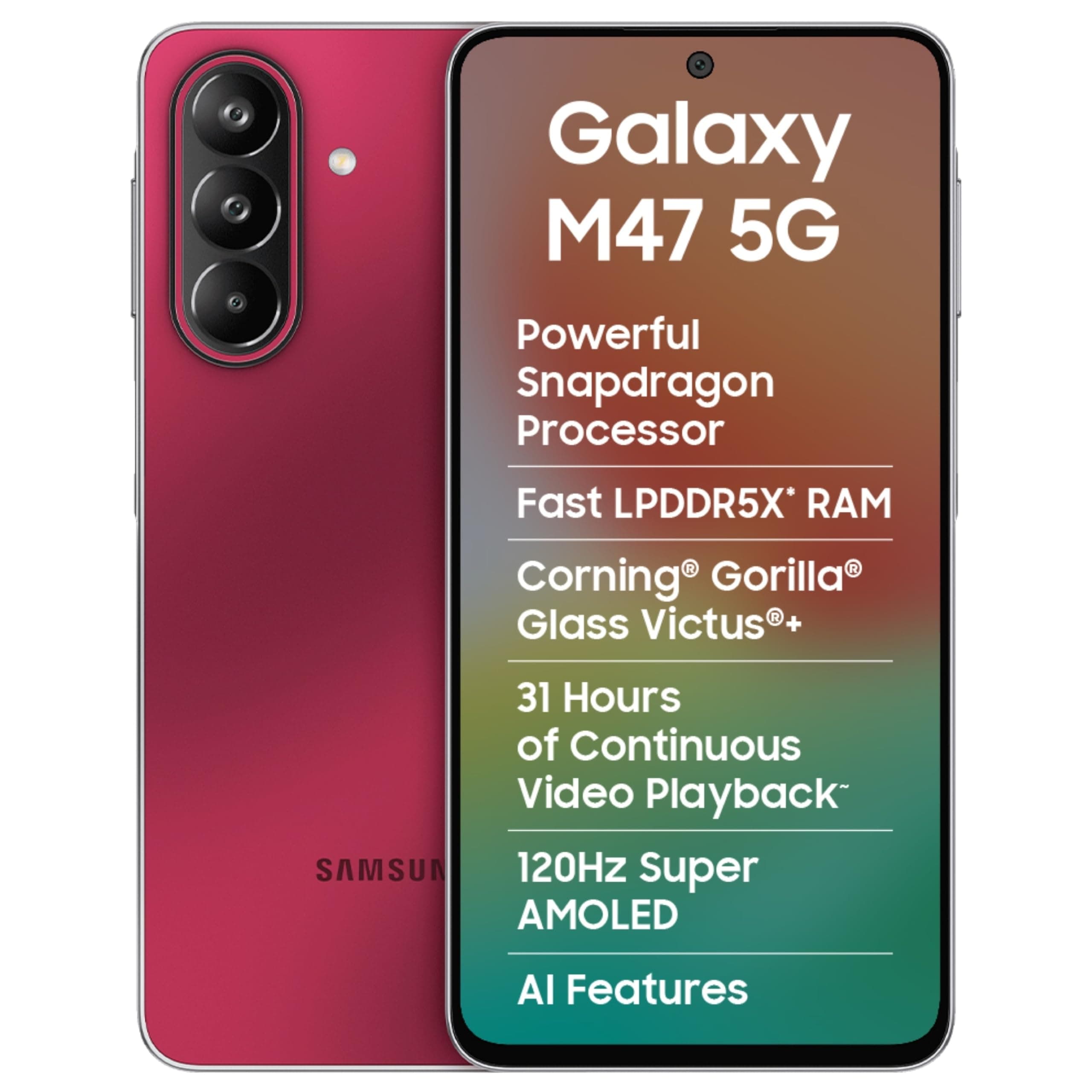 Samsung Galaxy M47 5G (Rogue Red, 6GB RAM, 128GB Storage)| Powerful Snapdragon Processor| Fast LPDDR5x RAM,UFS 3.1 Storage| Gorilla Glass Victus+| IP6...