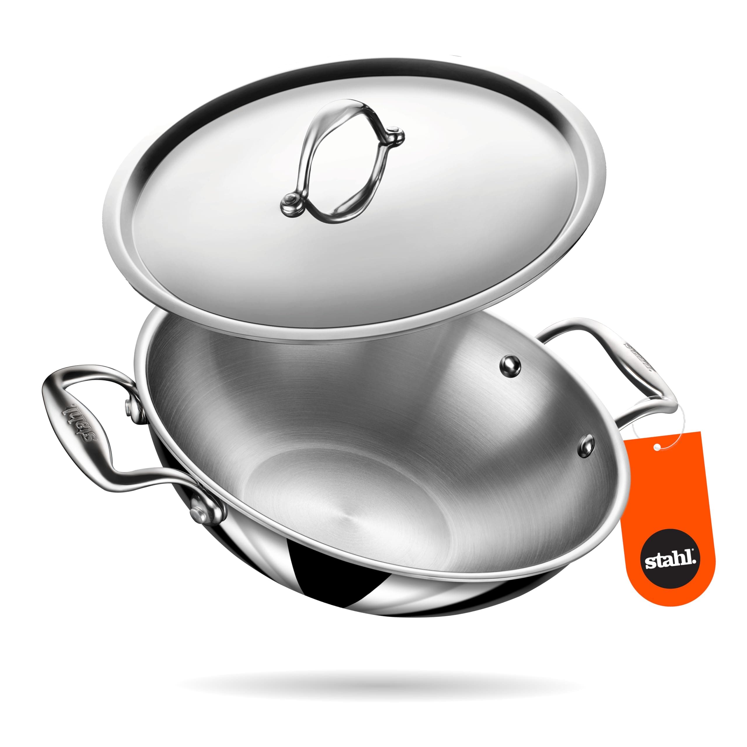 Stahl Triply Stainless Steel Artisan Kadhai with Lid, 4324, 24cm, 1-Piece, Silver
