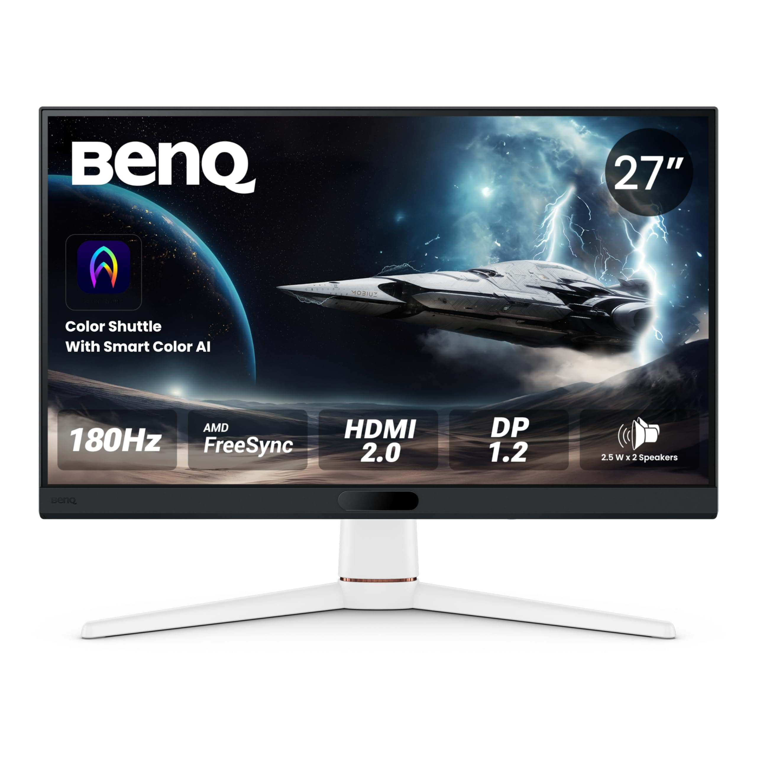 BenQ MOBIUZ EX271 27” FHD 180Hz Gaming Monitor, 1ms GtG, AMD FreeSync, DP 1.2, HDMI 2.0, USB Hub, 95% P3, Game Optimized Color, 2.5Wx2 Speakers, VESA Display HDR400 (White)
