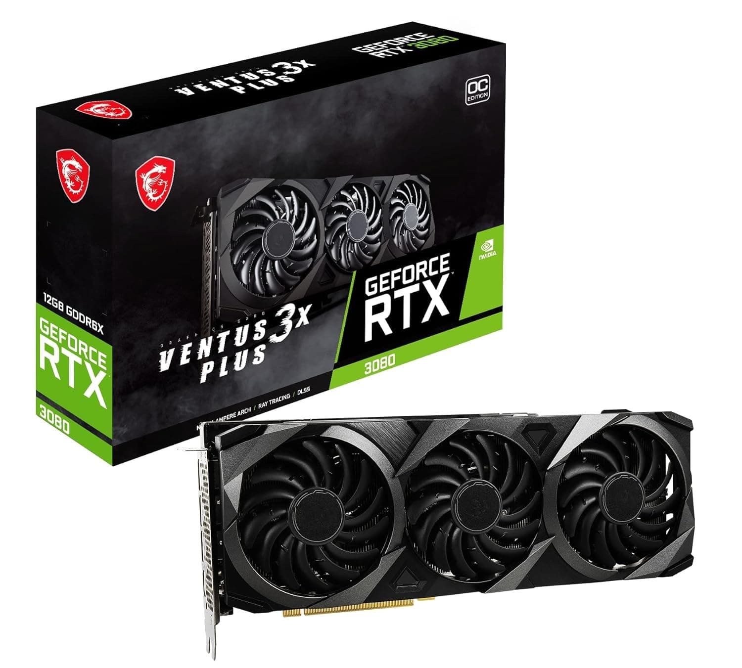 GeForce RTX 3080 Ventus 3X Plus 12G OC LHR Gaming Graphics Card, 12GB GDDR6X, 384-Bit, PCIe 4.0 x16, Triple TORX Fan Cooling, HDMI 2.1, DisplayPort, N...