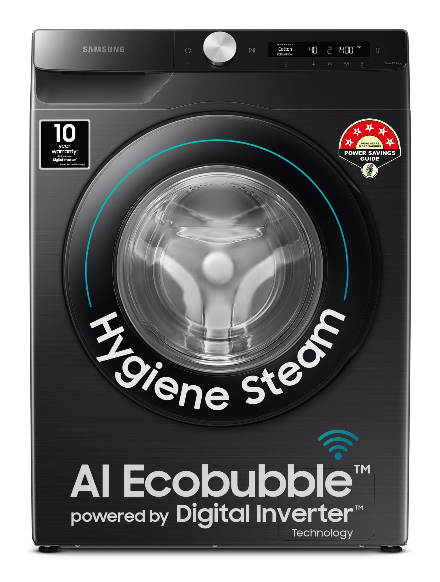 Samsung 8 Kg 5 Star AI Control & Wi-Fi, Fully-Automatic Front Loading Washing Machine (WW80T504DAB1TL, Black Caviar, Digital Inverter)