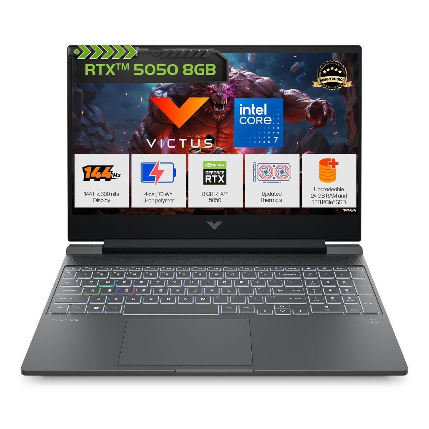 HP Victus, Intel Core 7 240H, 8GB RTX 5050, 24GB DDR5(Upgradeable) 1TB SSD, FHD, 144Hz, 300 nits, IPS, 15.6''/39.6cm, Win11, M365* Office24, Mica Silv...