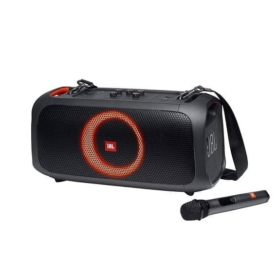 JBL PartyBox-On-The-Go by Harman Portable Bluetooth Party Speaker with Music Synced Light Show, Bass Booster, USB & Guitar Inputs, IPX4 Splashproof Pr