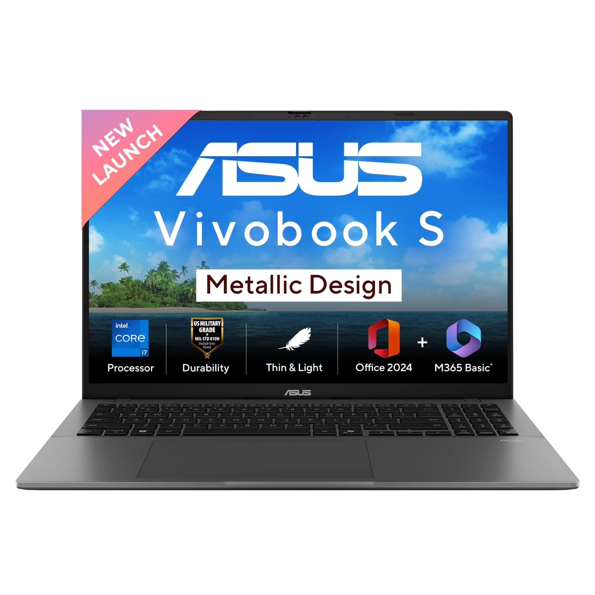 ASUS Vivobook S16,13th Gen,Intel Core i7-13620H,Metallic Design Laptop(Intel UHD iGPU/16GB RAM/512GB SSD/FHD+/16"/144Hz/Windows 11/M365 Basic(1Year)*/Office Home 2024/Matte Gray/1.7 Kg)S3607VA-RP060WS