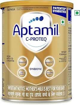 Aptamil C-ProteQ, Infant Milk Formula for babies (From Birth to 6 months)- With Synbiotics, Prebiotics, Probiotics, DHA, Vit.C&D, 400 g Tin