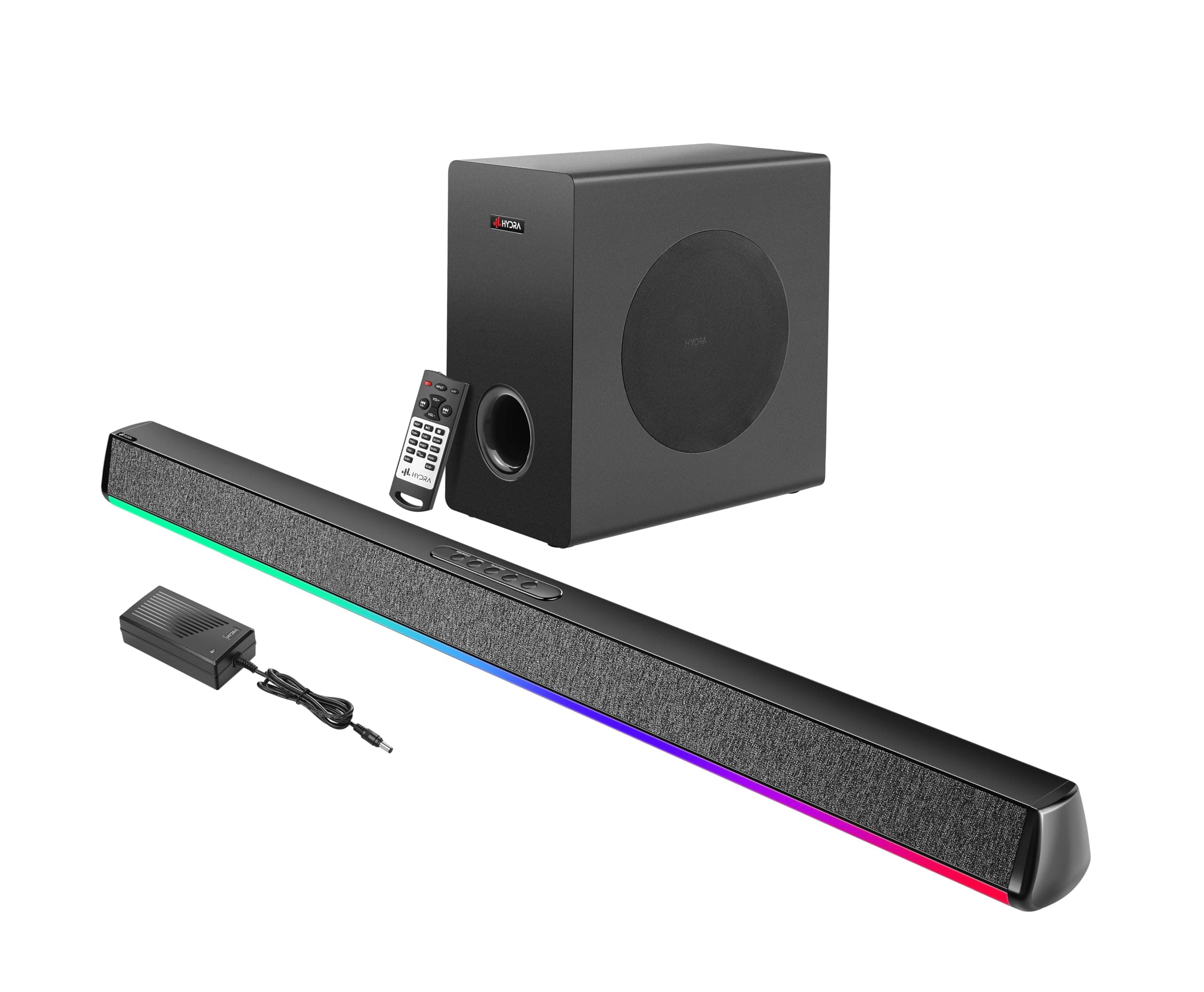 Hydra BOOMBAR 2.1 Channel Soundbar with Wired Subwoofer, 180W, 3D Surround Sound, Bluetooth, AUX/USB/HDMI, Remote Control, Black