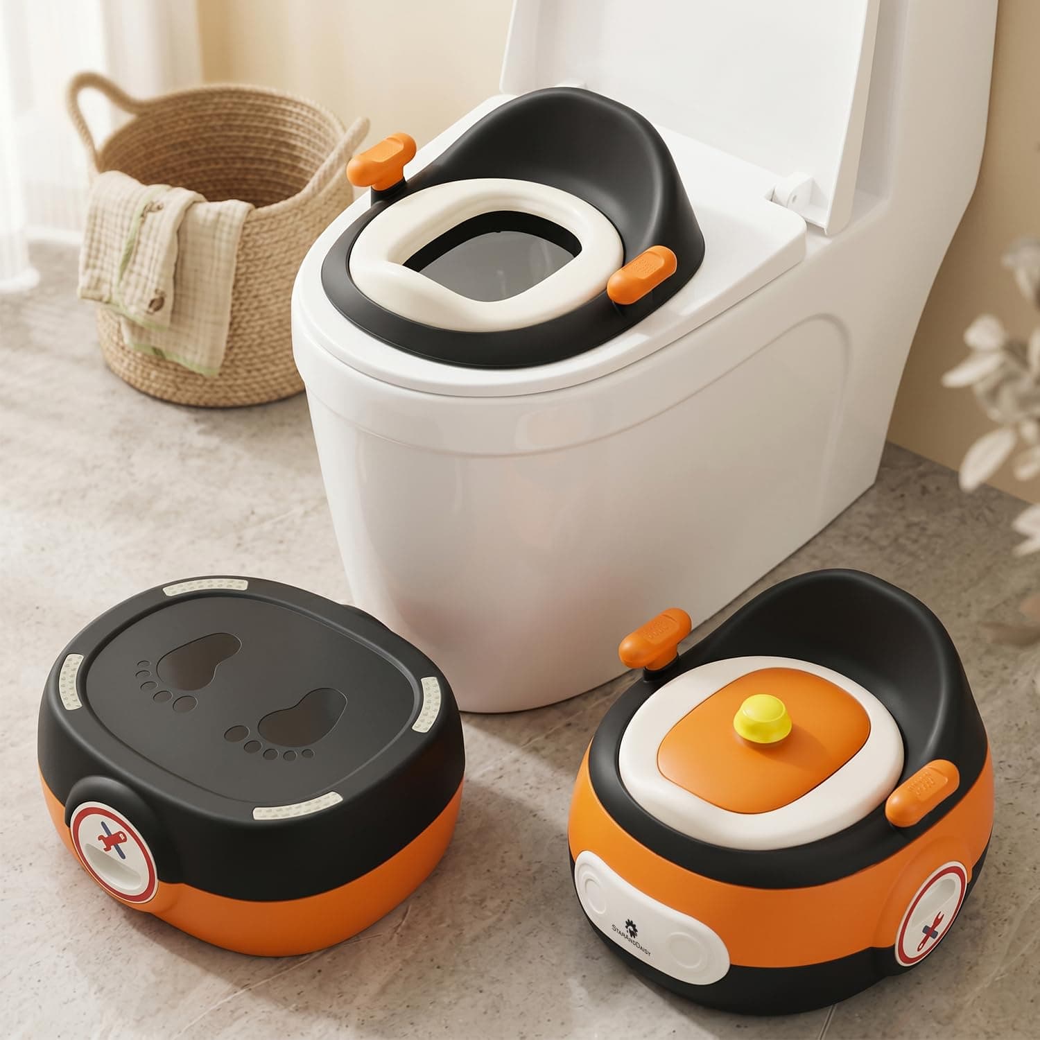 StarAndDaisy Plastic Potty Seat For Kids 1-5 Years / 3-In-1 Baby Toilet Training Seat With Anti-Skip Pads, Removable Potty Pot, Potty Training Seat Fo...