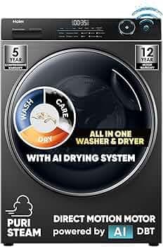 Haier 10.5 Kg 5 star Fully Automatic Front Load Washing Dryer HWD105-B14959S8U1, Dark Jade Silver,2024, Super Drum 525, Washer Dryer, Puri Steam)