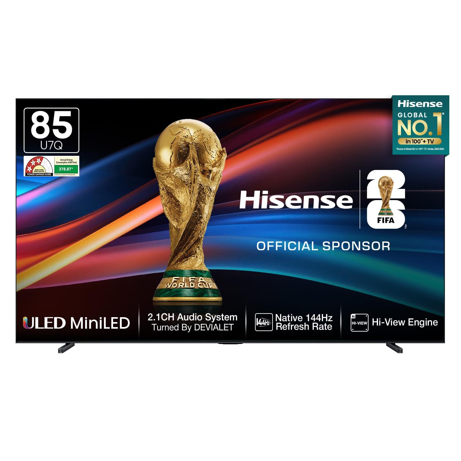 Hisense 215 cm (85 inches) U7Q Series 4K Ultra HD Smart QLED Mini LED TV 85U7Q (Black)