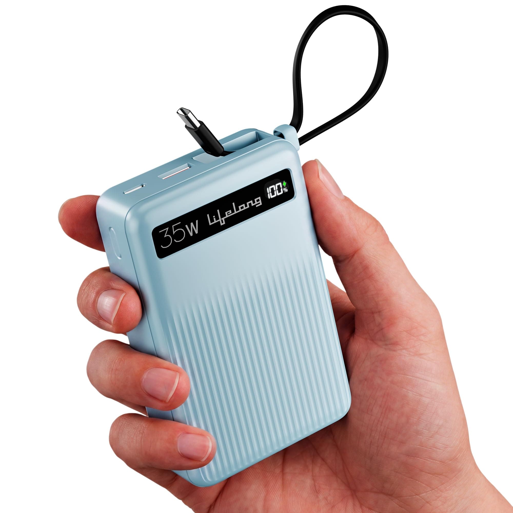 Lifelong Electronics 20000mAH 35W Fast Charging Small Pocket Size Power Bank | Built-in 35W (1.5X Faster) Type-C Cable & Port | Flight Friendly | USB-...