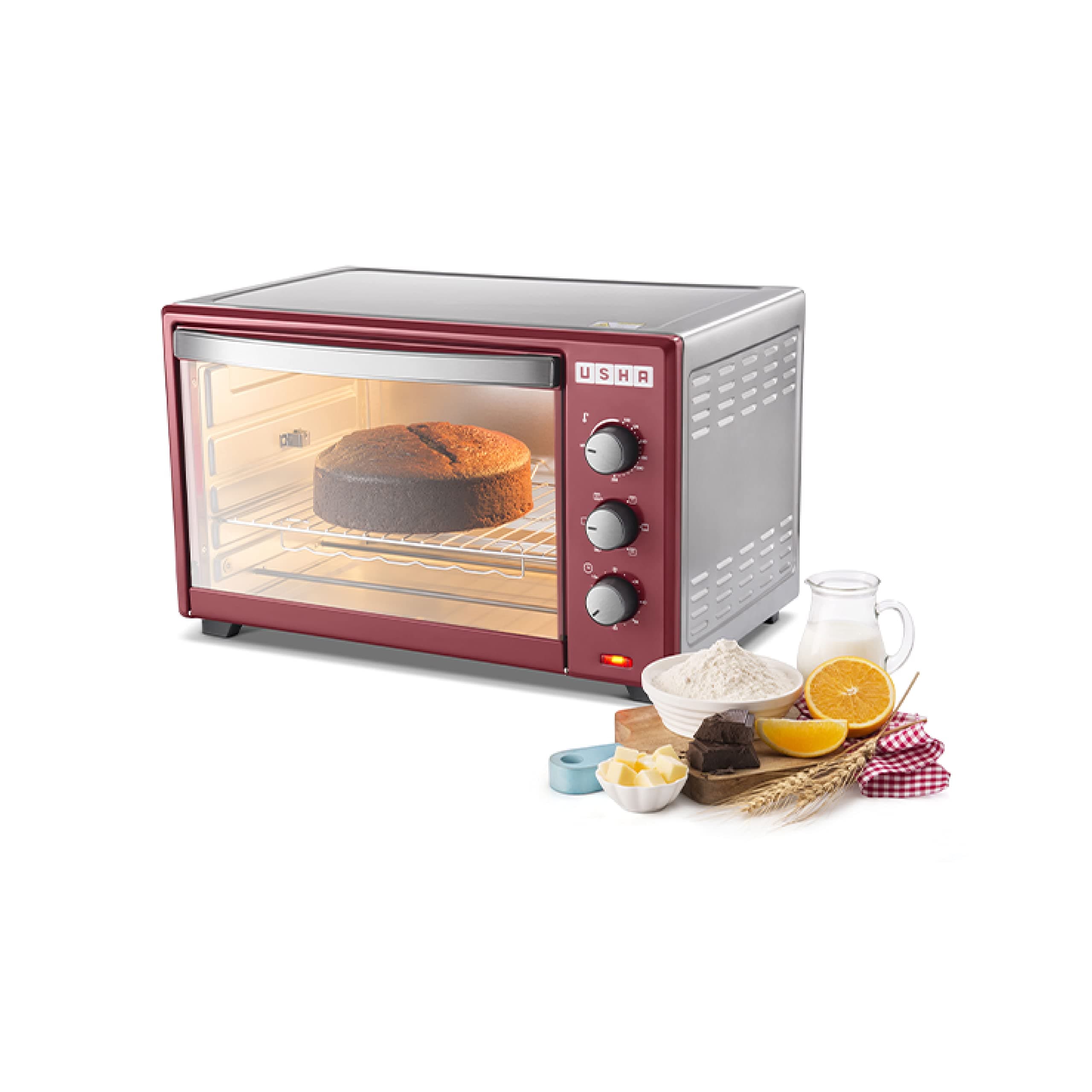 Usha 3642RCSS 42L Oven Toaster Grill with Rotisserie and Convection, 2000 W, 6 mode Heating Function(Stainless Steel & Wine)