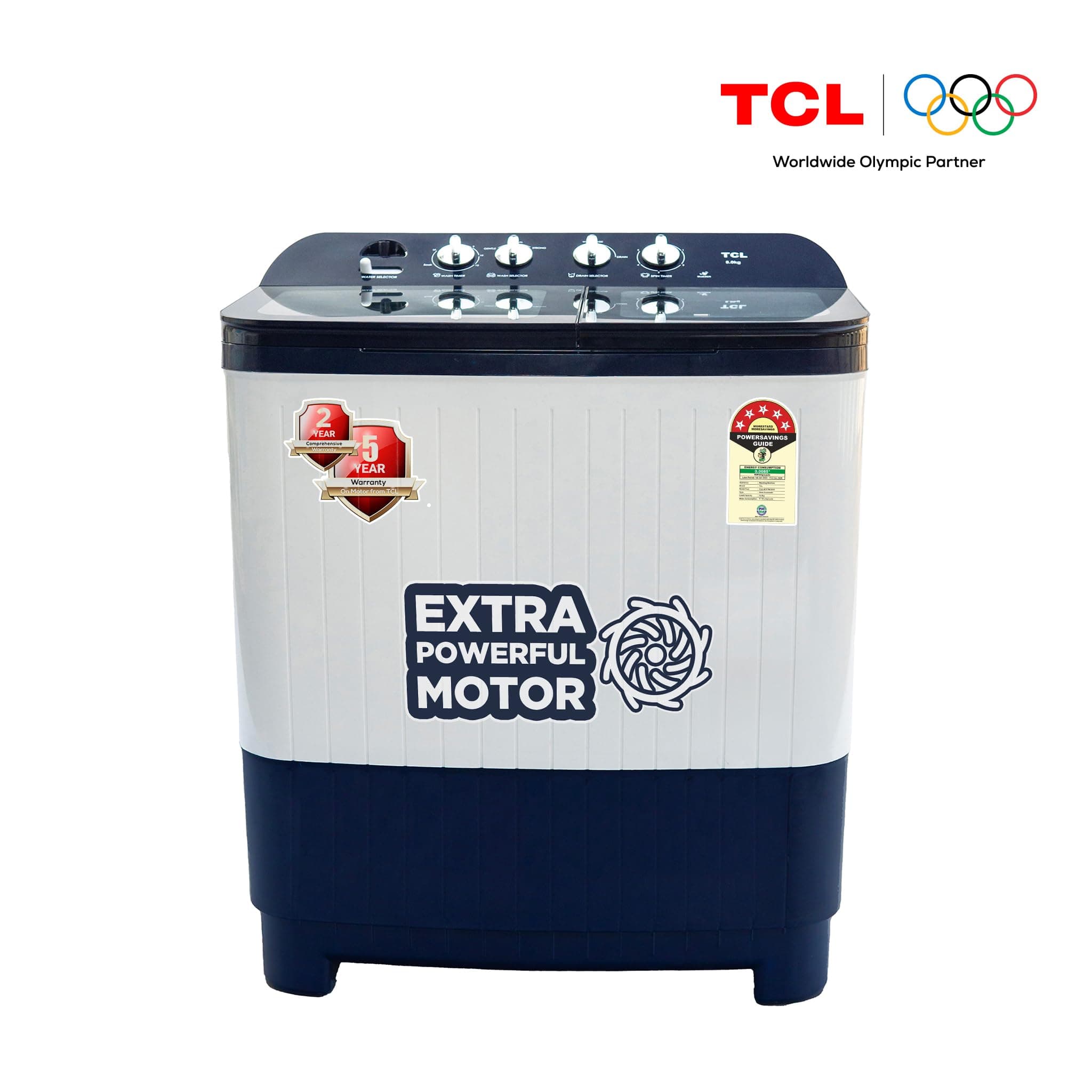 TCL 8 kg, 5 Star, Semi-Automatic Washing Machine (T102-D80GP, Fast Dry, Dark Blue)