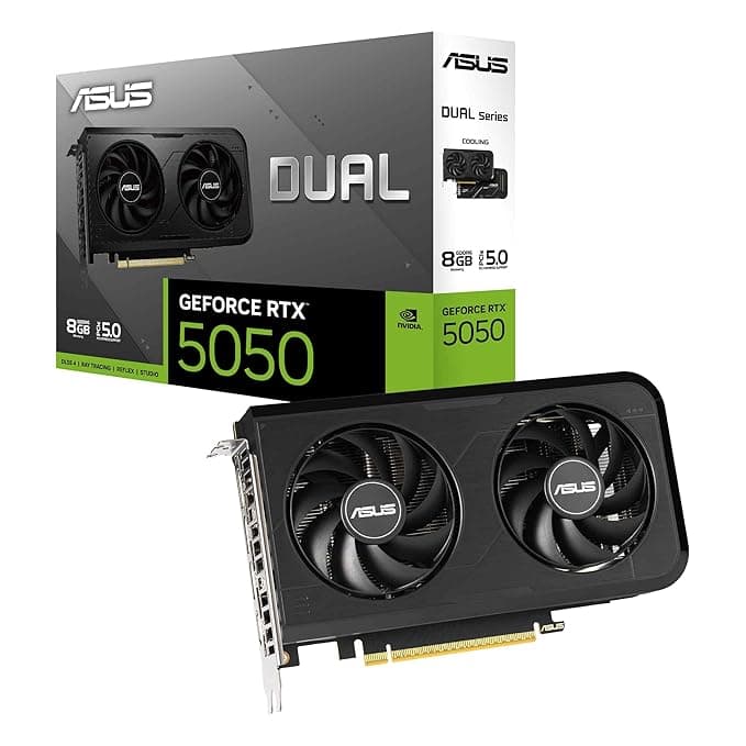 ASUS Dual GeForce RTX™ 5050 8GB GDDR6 (PCIe 5.0, 8GB GDDR6, DLSS 4, HDMI 2.1b, DisplayPort 2.1b, 2-Slot, Axial-tech Fan Design, 0dB Technology, Dual BIOS and More)