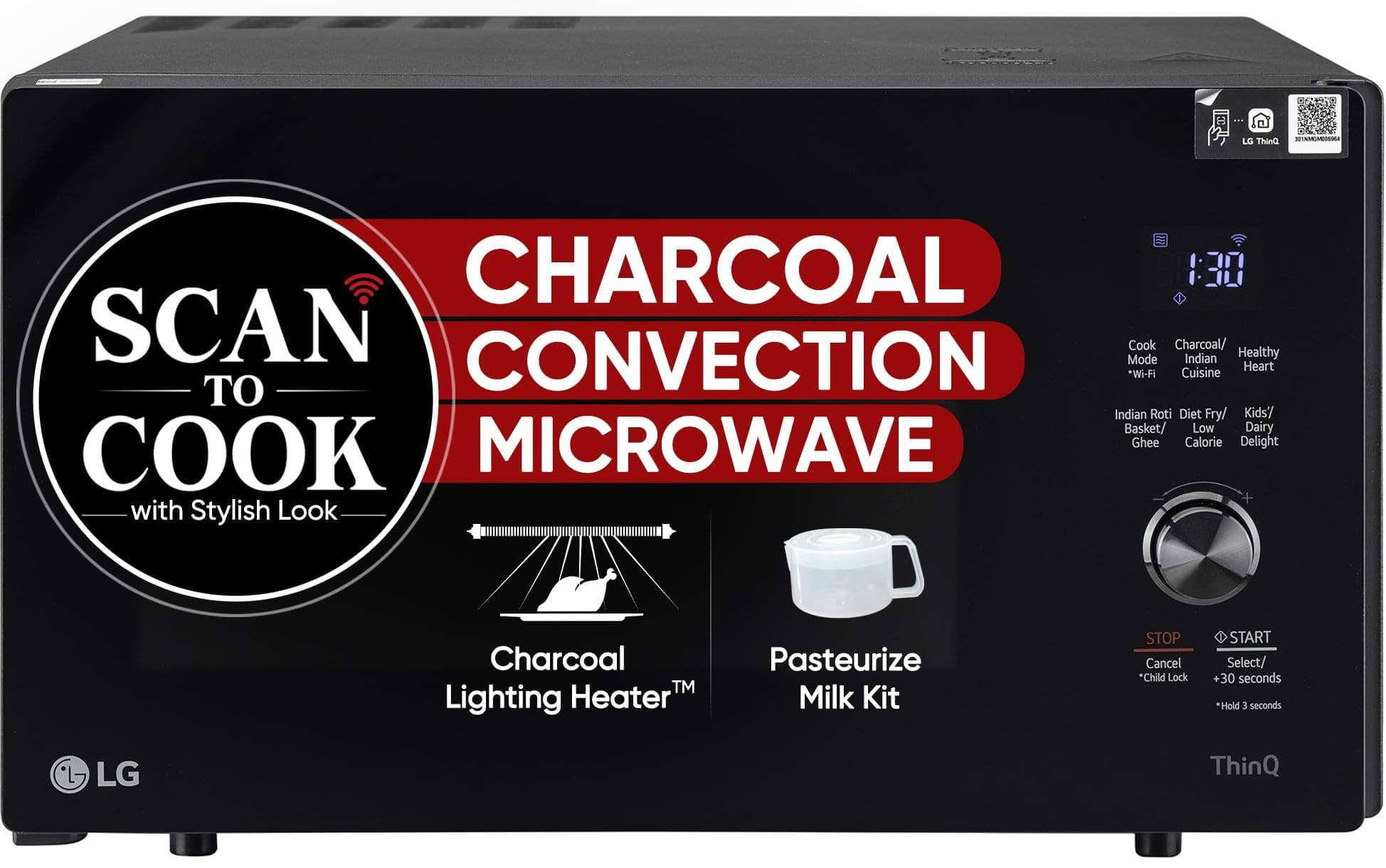 LG 28 L Wi-Fi Enabled Charcoal Convection Healthy Microwave Oven (MJEN286UFW, Black, Diet Fry)