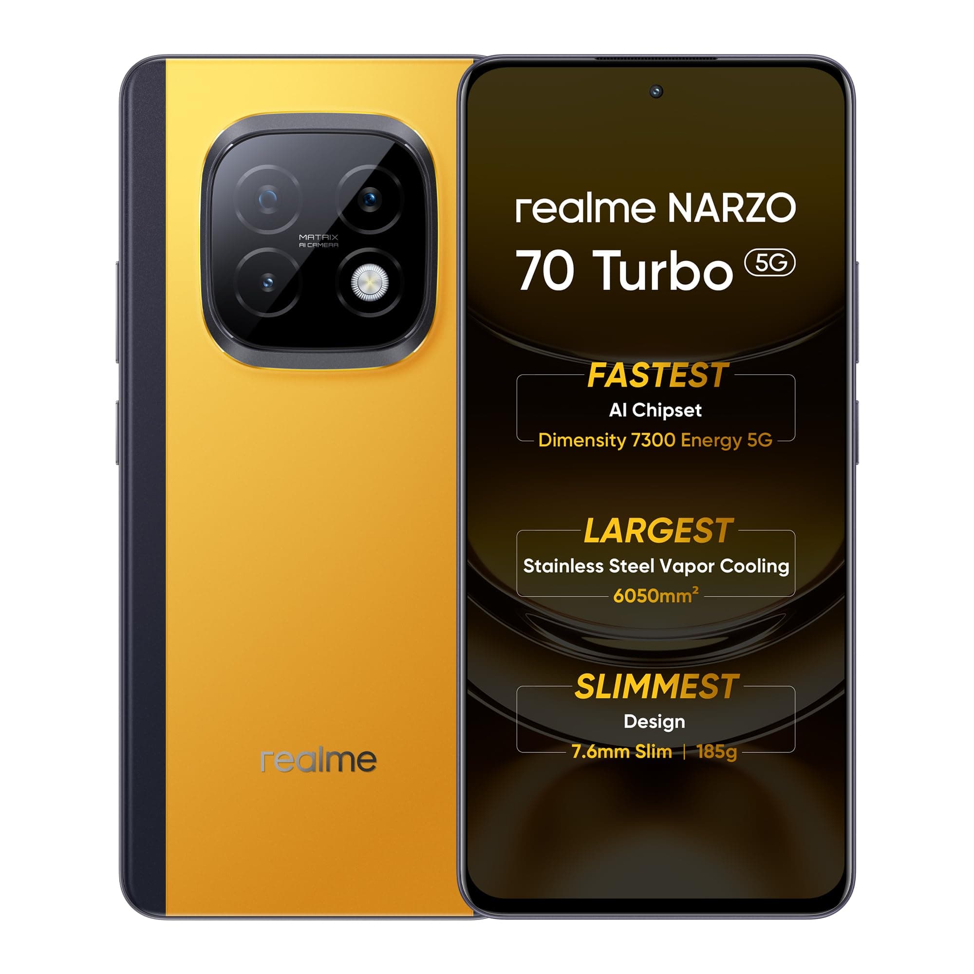 realme NARZO 70 Turbo 5G (Yellow, 8GB RAM, 128GB Storage) | Segment's Fastest Dimensity 7300 5G Chipset | Motorsports Inspired Design