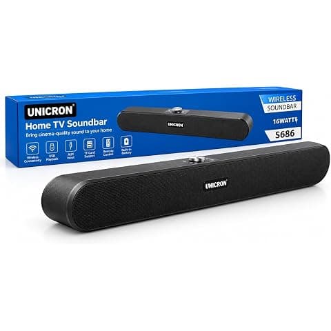 UNICRON Wireless Home TV Soundbar with Bluetooth |16W Premium Sound, 7 HRS Battery | Multiple Connectivity (Bluetooth/AUX/USB) | Sound Bar for TV, Mobile & Home Entertainment