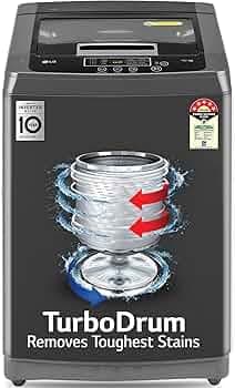 LG 8 Kg 5 Star Smart Inverter Fully-Automatic Top Load Washing Machine (T80SKMB1Z, Middle Black, TurboDrum | Punch + 3)