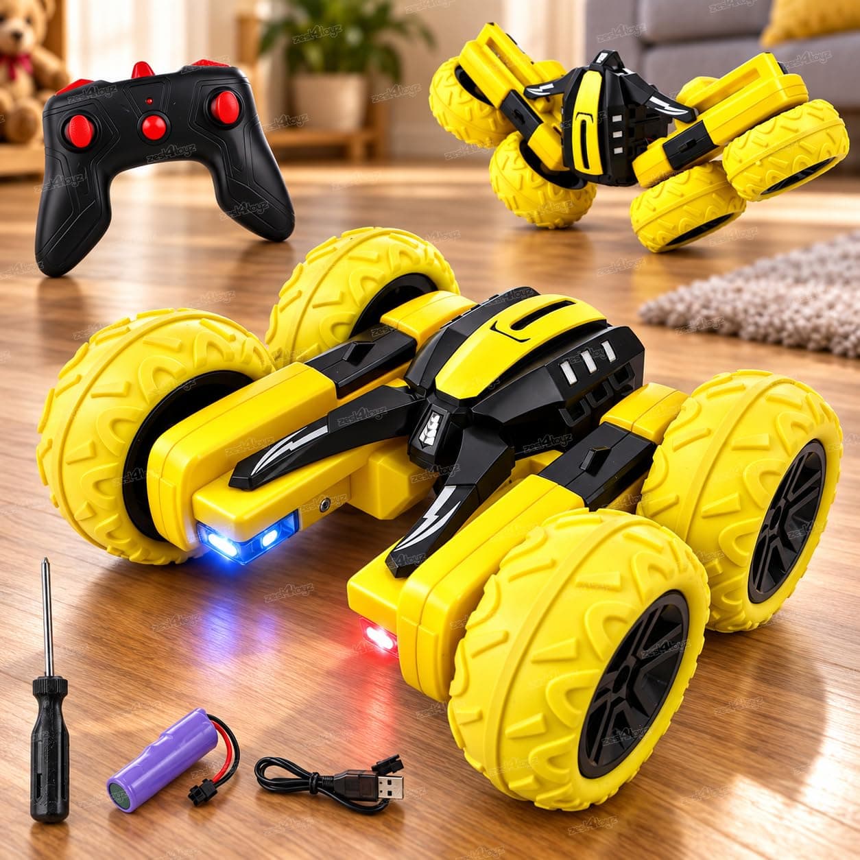 Zest 4 Toyz Remote Control Car Rechargeable RC Cars Stunt Car Double Sided Swing Arm 360 Flips Rotating 4WD Dance Car Toy Best Gift for Boys Girls - Y...