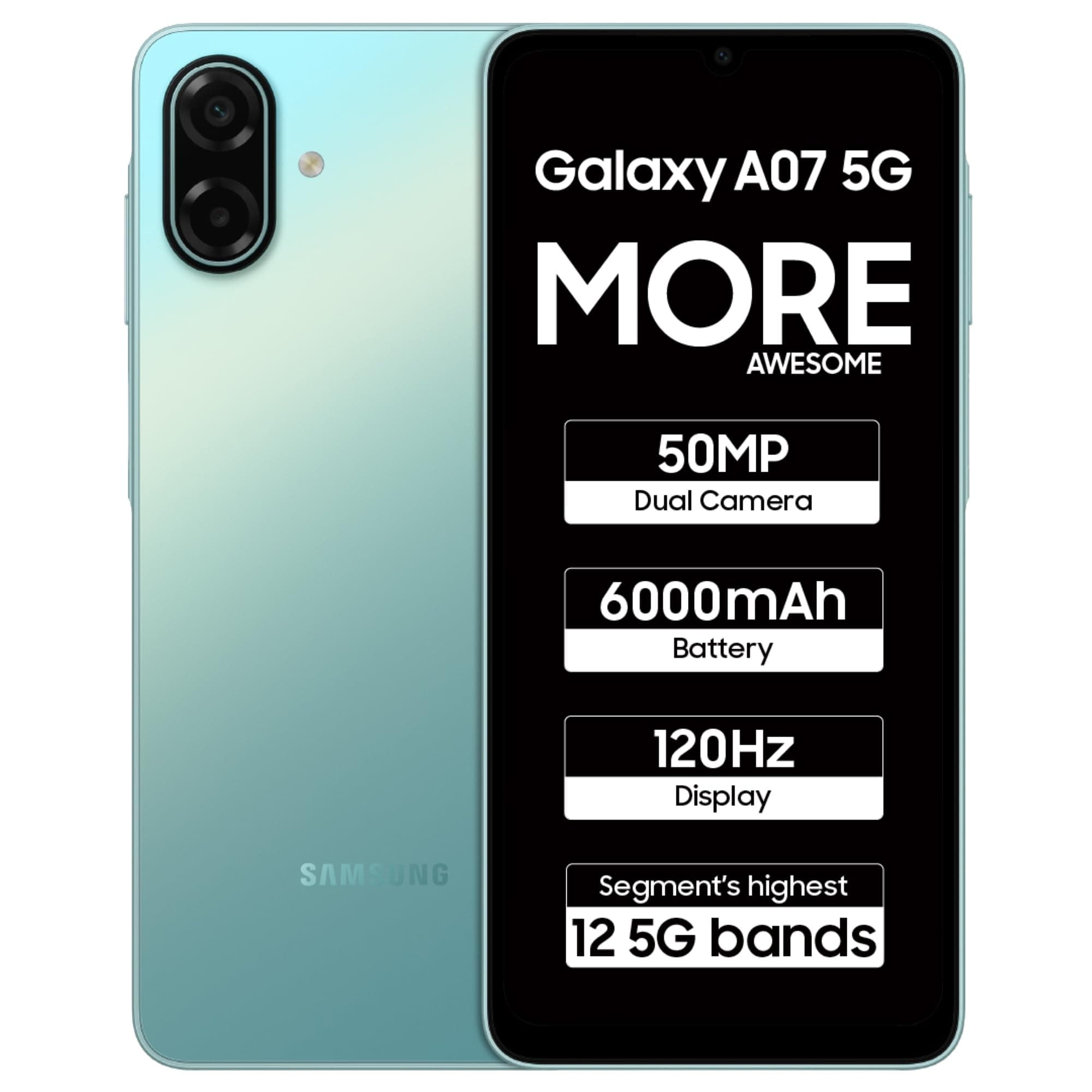 Samsung Galaxy A07 5G Smartphone (Light Green, 4GB RAM, 128GB Storage) | 120Hz Refresh Rate | Massive 6000mAh Battery | 50MP True Dual Camera | 6 Gen ...
