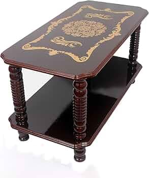 MONO FURN Asian Engineered Wood Wooden Finish Teapoy Coffee Table Printed Design