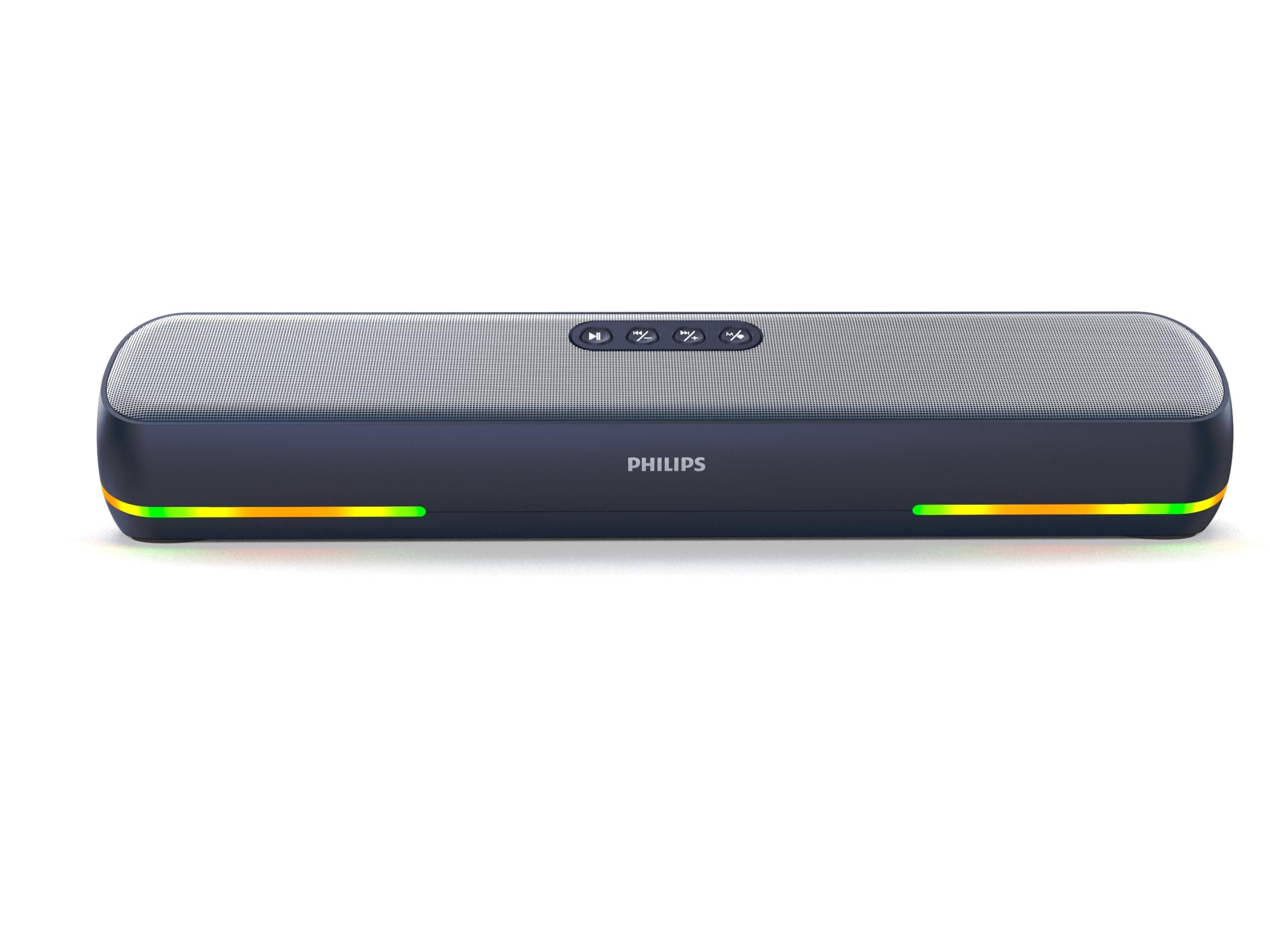 PHILIPS SPA4124BL/94 Wireless Bluetooth Speaker, 20W, 8H Playtime, Bluetooth 5.1, TWS Mode, RGB Light, LED Indicator, Built-in Mic, Voice Assistant, A...