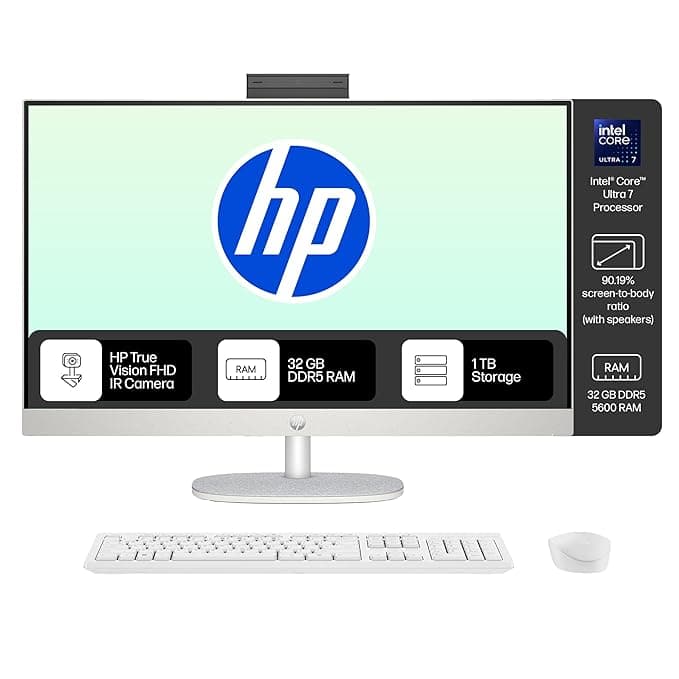 HP All-in-One, Intel Core Ultra 7 155U (32GB DDR5,1TB SSD) IPS, 300 nits, Anti-Glare, 27inch(68.6cm) FHD, Win11, M365, Office24, Shell White, 6.72kg, ...