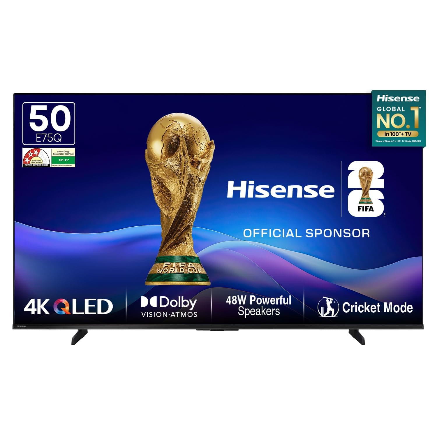 Hisense 126 cm (50 inches) E75Q Series 4K Ultra HD Smart 48W Speakers QLED TV 50E75Q (Black)