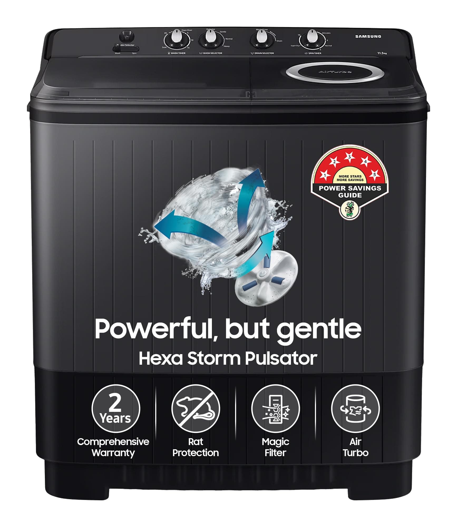Samsung 11.5 Semi Automatic Washing Machine (WT11A4260GD/TL,Dark Gray)