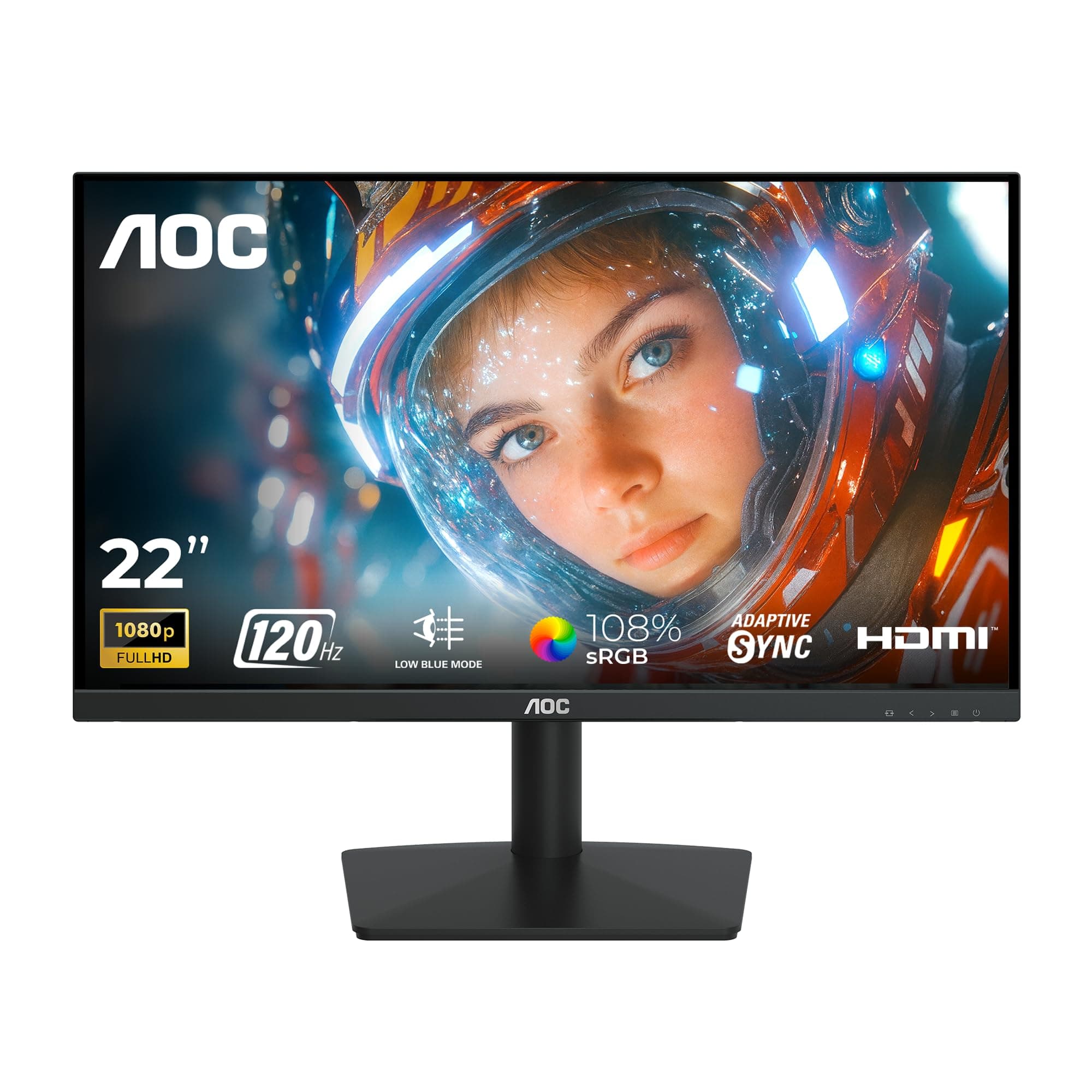 AOC 22B15H2 21.45 Full HD IPS Monitor | 120Hz Refresh Rate | 1ms MPRT | Adaptive Sync | 3-Sided Frameless | Low Blue Mode | HDMI & VGA | Black