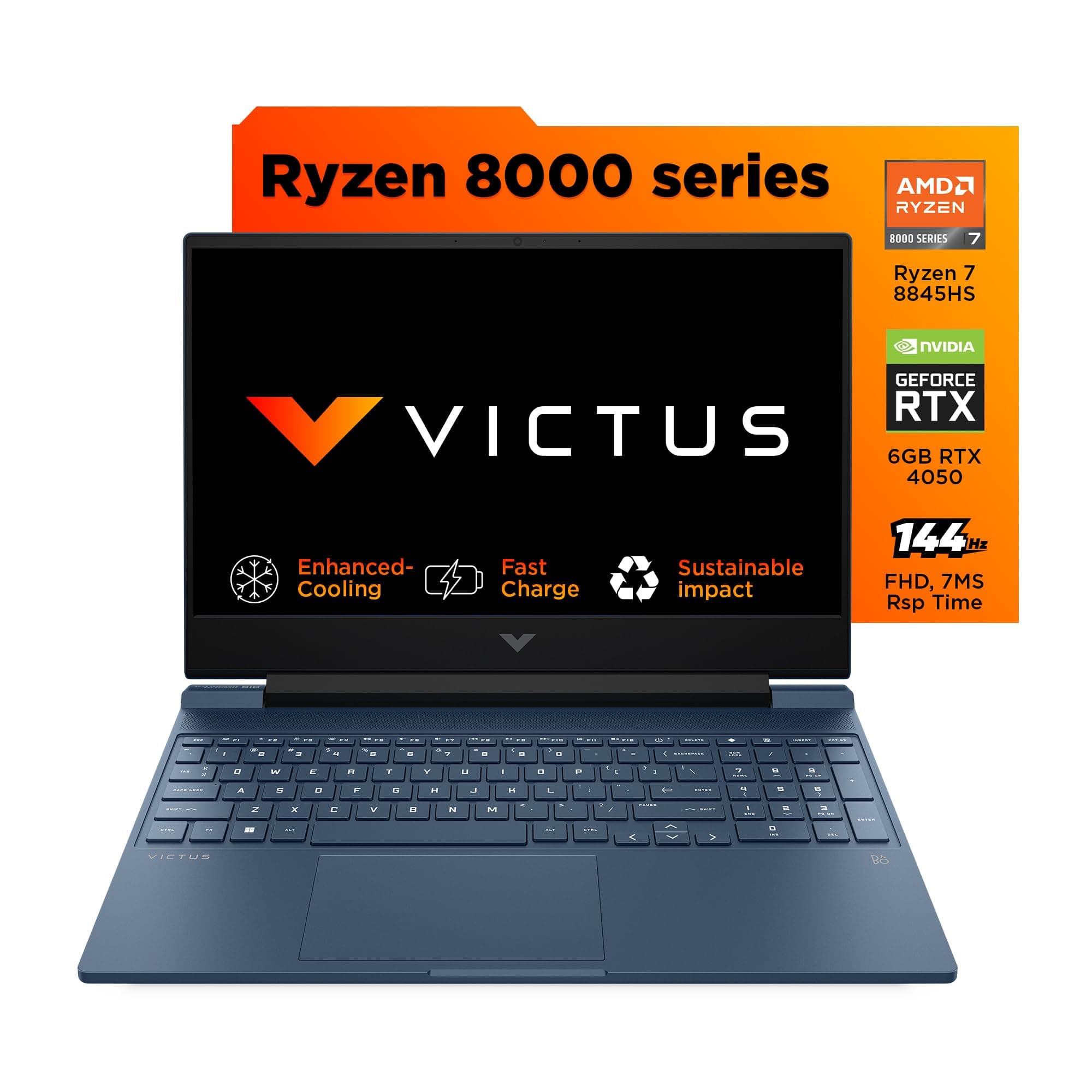 HP Victus Gaming Laptop, AMD Ryzen 7 8845HS AI powered, 6GB RTX 4050 GPU,15.6-inch (39.6 cm),FHD, IPS, 144Hz,16GB DDR5, 512GB SSD,300 nits, Win 11, Ba...